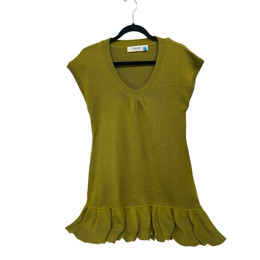 Sparrow Anthropologie Short Sleeve Sz Large Sweater Dress Chartreuse Olive Green
